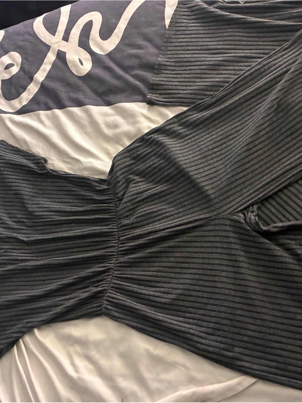 Fashion Nova Gray Striped Long Sleeve Bodysuit